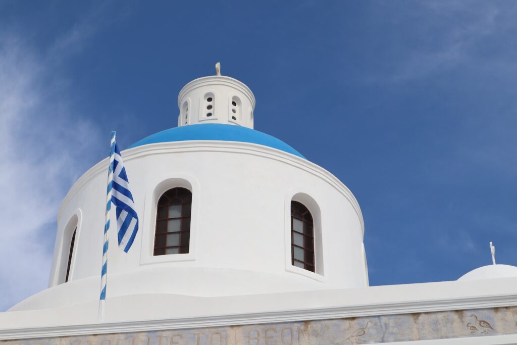 Dome of the Church of Panagia Platsani in Oia, Greece